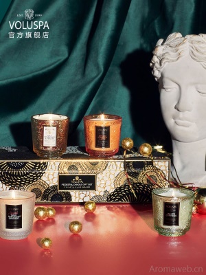 美国VOLUSPA-Japonica山茶花系列 四只装浮雕蕾丝杯礼盒香薰蜡烛