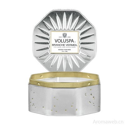 VOLUSPA镀金银多边形铁罐无烟卧室香薰蜡烛生日结婚礼物